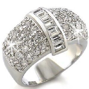 New Micro Pave set Baguette Cz Diamond statement Cocktail Wedding Dome Ring Band